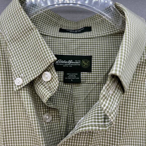 Eddie Bauer Shirt Men's Size Large Plaid Green Button Down Relaxed - Picture 2 of 11